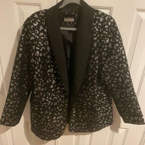 Eloquii black blazer with silver leopard print stitching
